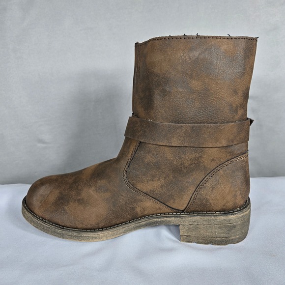 Rocket Dog Moto Boots Womens 8.5 Brown Buckle Zip Distressed Biker Mid-Calf - Picture 4 of 10